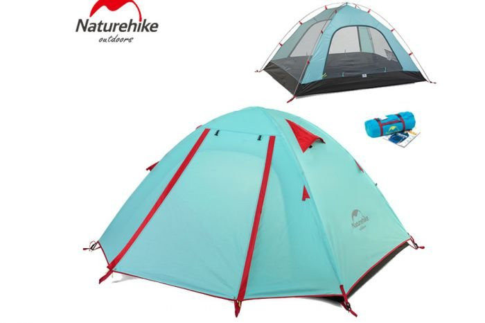 Палатка NATUREHIKE P Series Aluminum Poles Tent, четырехместная, голубой цвет